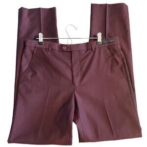 TED BAKER London Men's Burgundy Dress Pants Flat Front